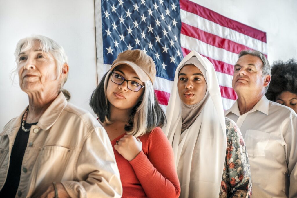 American Queuing At A Polling Place 1024x682